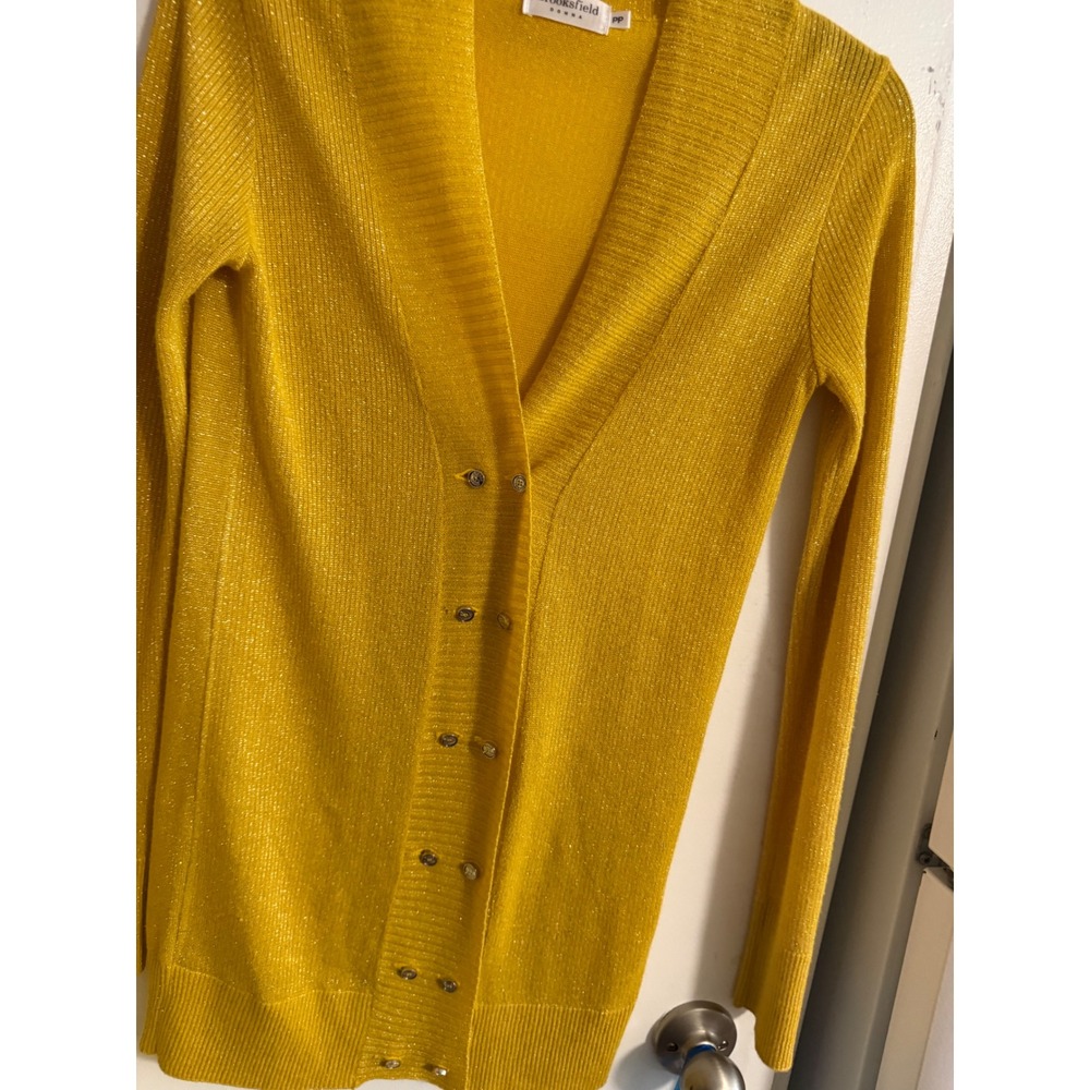 Brooksfield Donna Mustard Yellow Metallic Shimmer Longline Cardigan Sweater PP
